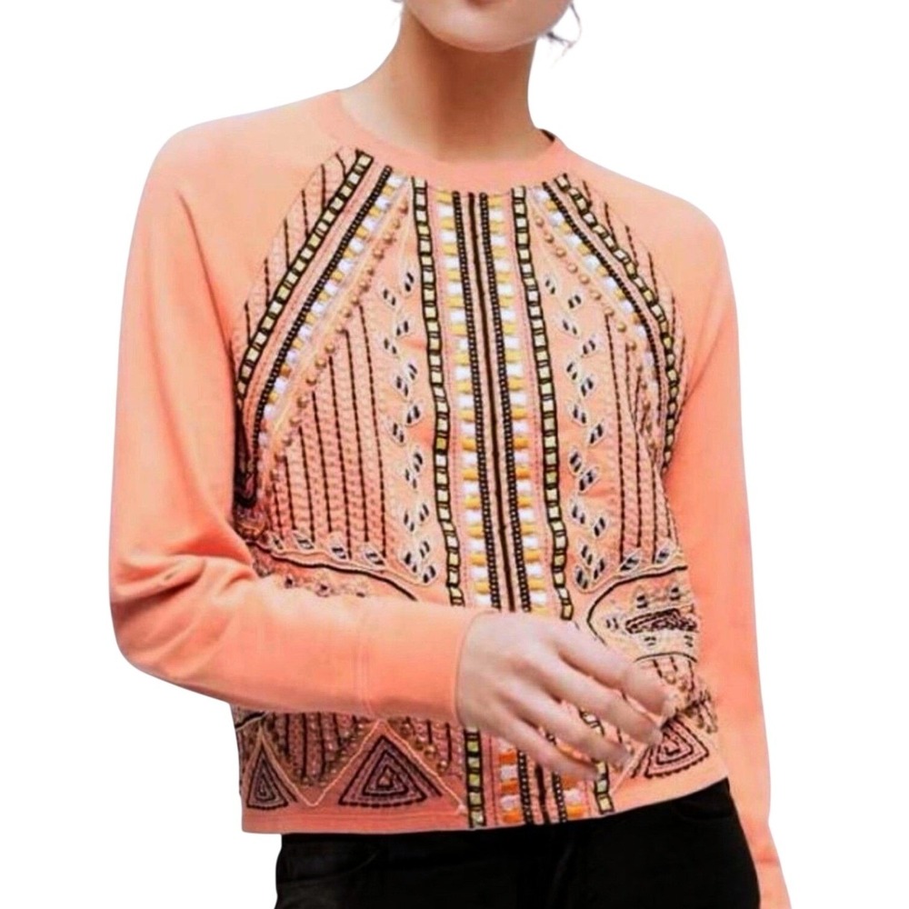 Akemi + Kin Sweatshirt Women M Peach Embroidered Raglan Long Sleeve OB558771